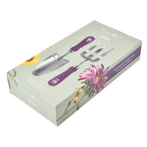 New RHS Gift Trowel And Fork Asteraceae FSC 100% for wholesale by Burgon and Ball EU