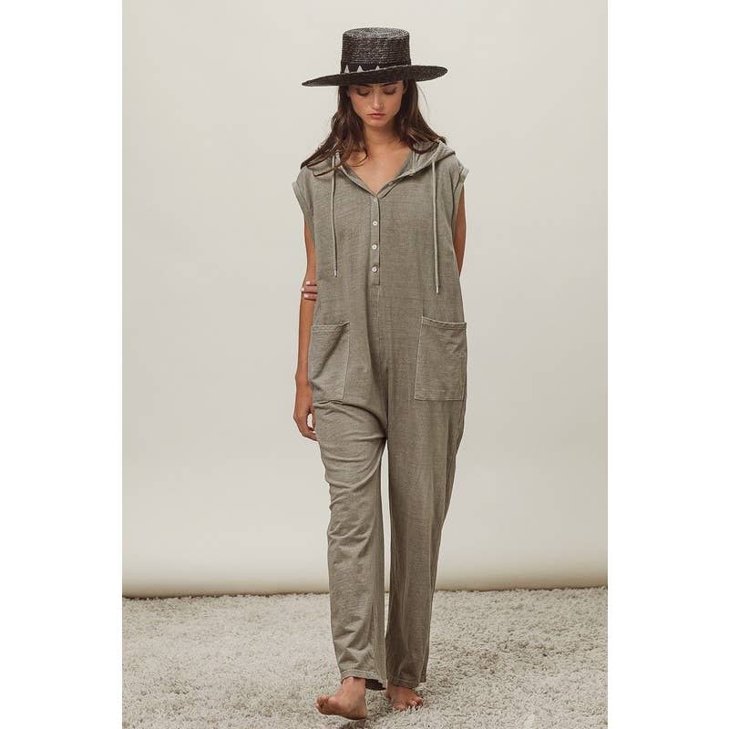 VINTAGE TAUPE FRENCH TERRY JUMPSUIT for wholesale on Faire4
