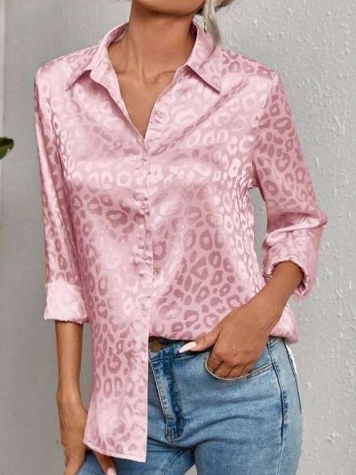 safistyle - Wholesale Button Down Shirt - Women's - Leopard Print Satin Button-Up Top8