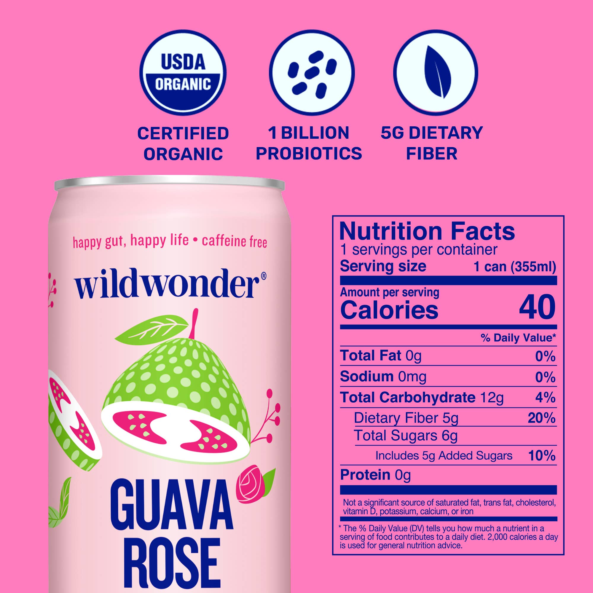 wildwonder - Wholesale Sparkling Water - Guava Rose Sparkling Prebiotic + Probiotic Drink2