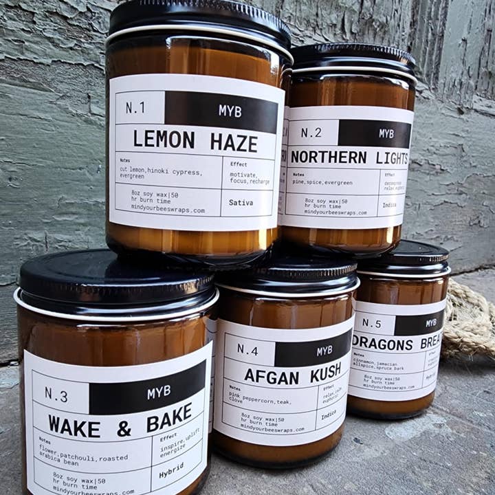 Mind Your Bees Handmade Wraps - Wholesale Jar/Filled Candle - Cannabis Inspired Candle Collection