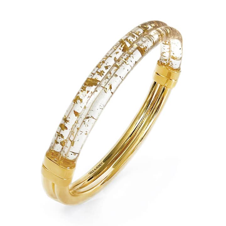 Bracciale Rigido in Lucite Trasparente con Cerniera e Foglia d'Oro 24K per la vendita all'ingrosso da parte di Gold & Honey