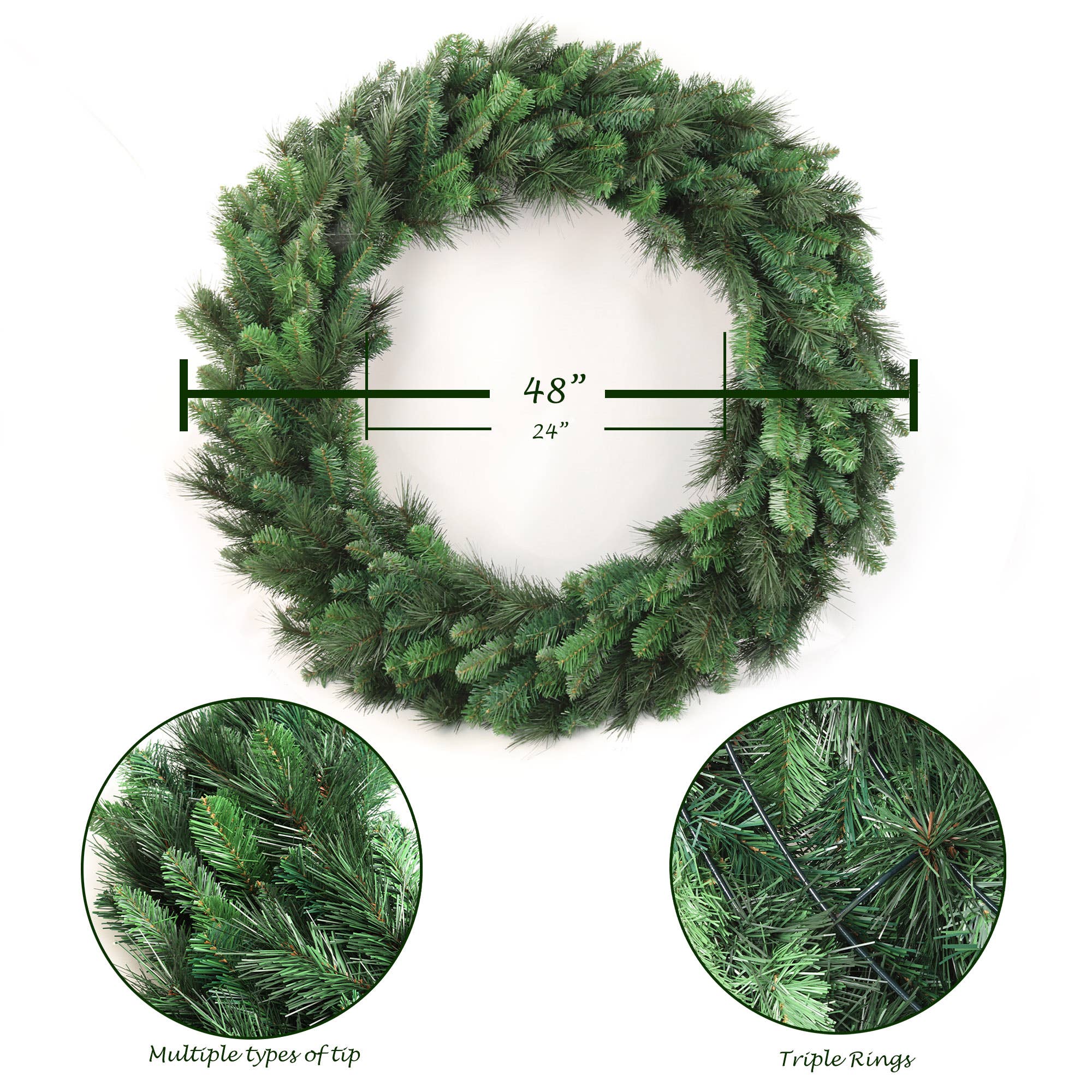 Larksilk – wholesale Wreath – 48" Deluxe Evergreen Double Wreath Christmas Décor1