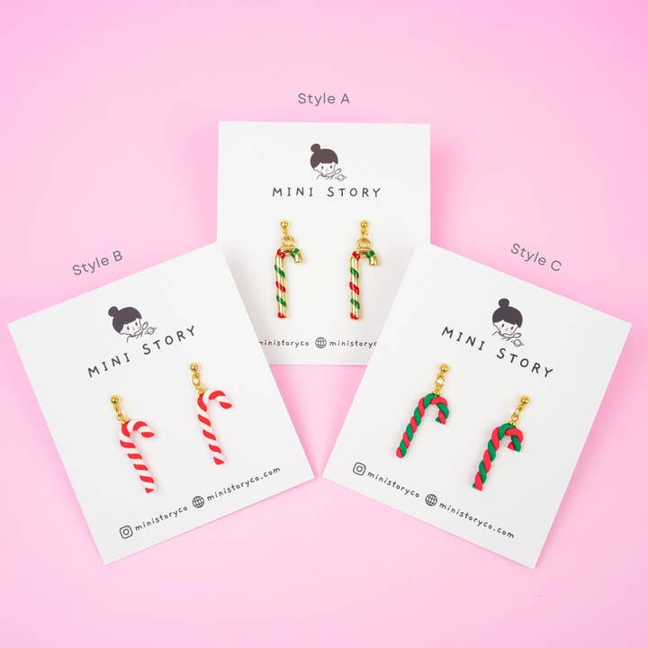 Mini Story Co - Wholesale Dangle Earrings - Christmas Candy Cane Dangle Earrings10