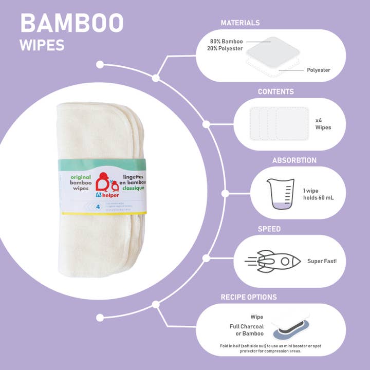 Bamboo Wipes (4 per pack) for wholesale by Lil Helper