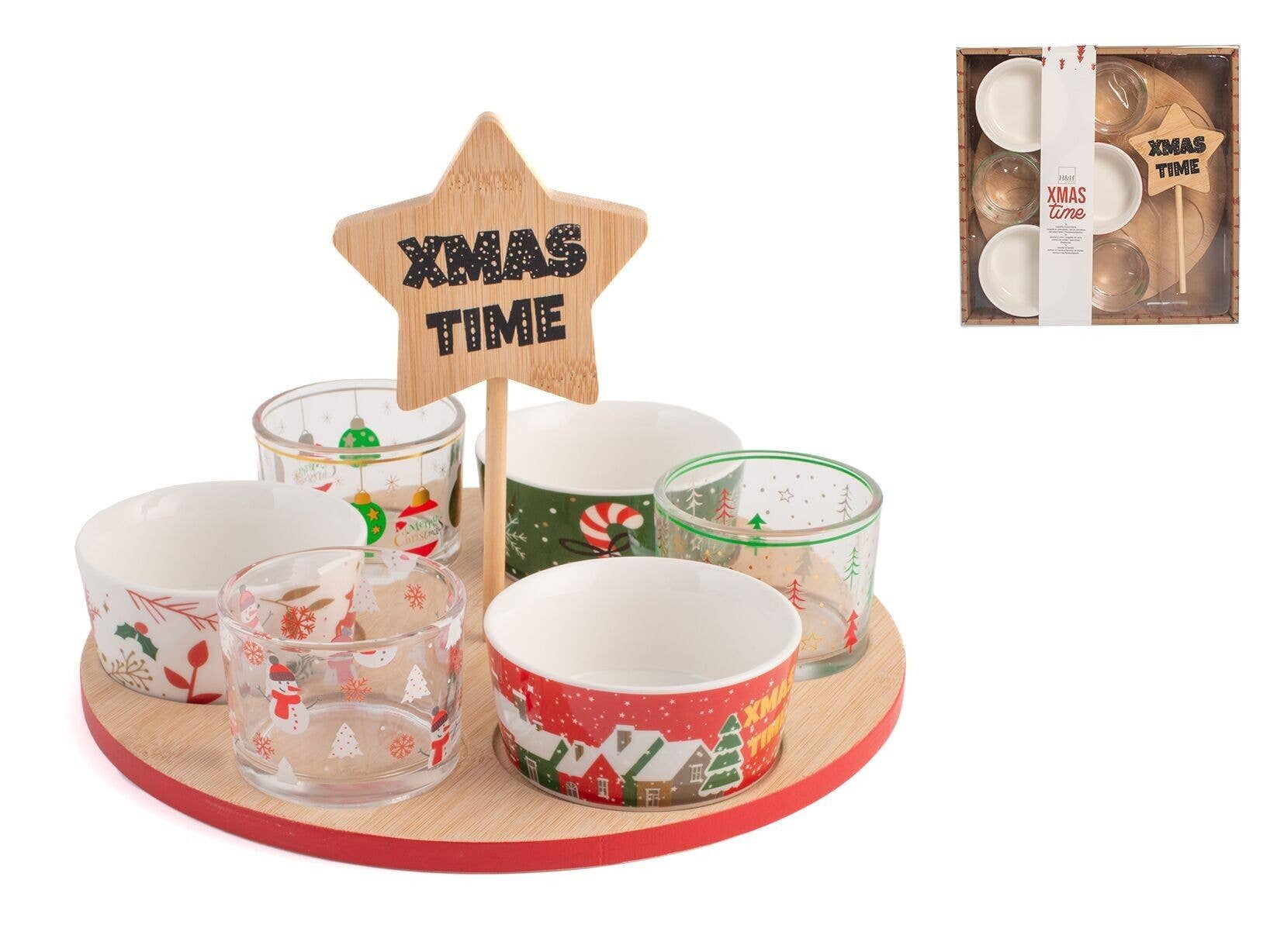 H&H - Venta al por mayor Vajillas para servir aperitivos - Set Aperitivo Navideño Con Base De Bambú 25 cm2