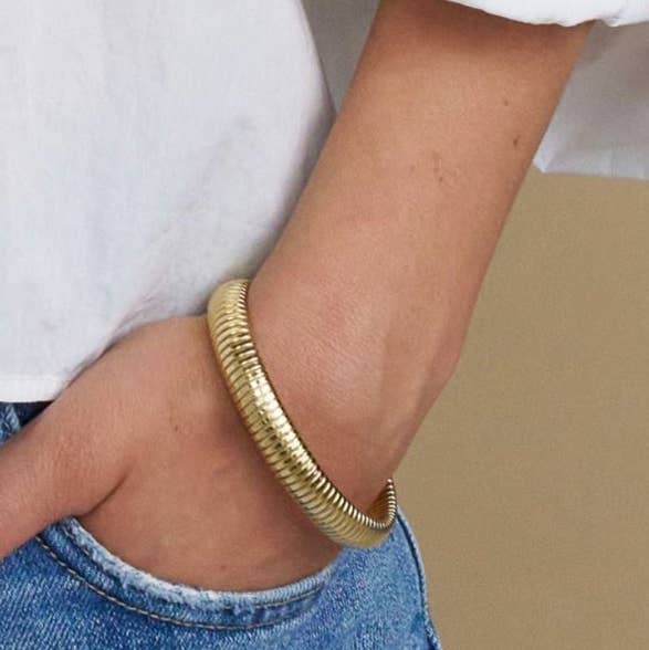 HoopLa - Wholesale Bangle Bracelet -  Cobra Tobogas Omega Stretch -Waterproof- 14K Gold-PVD17