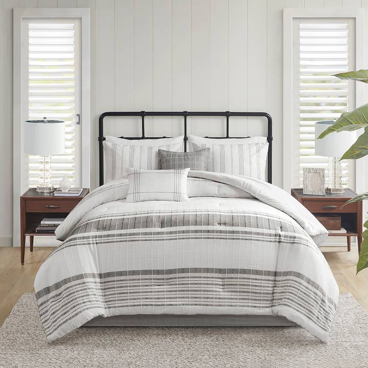 Olliix - Wholesale Bedding Set - Modern Farmhouse Comforter/Duvet Cover Set, White Grey