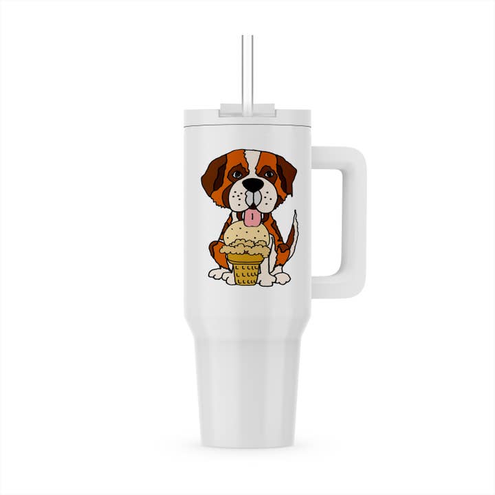 3dRose - Wholesale Insulated mug/tumbler - 3dRose, Funny Cute St. Bernard Dog eating Ice Cream Cone, Tumbler5