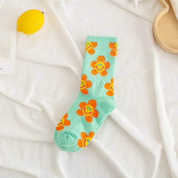 Sweet Cherry Sky - Wholesale Socks - Women's - Smiley Face Flower Socks