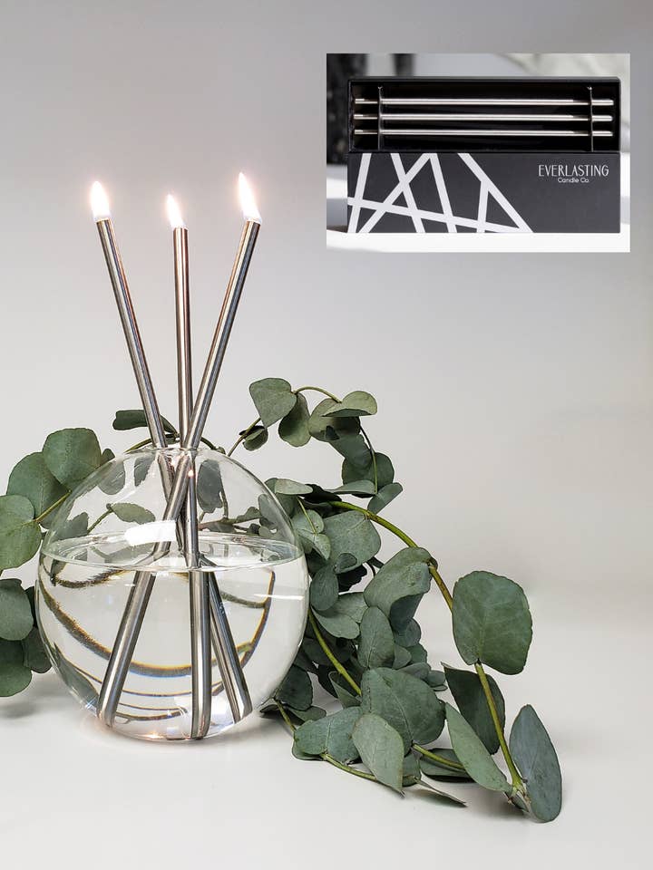 Silver Everlasting Candles – Reusable Steel Oil Candles for wholesale by Everlasting Candle Co.