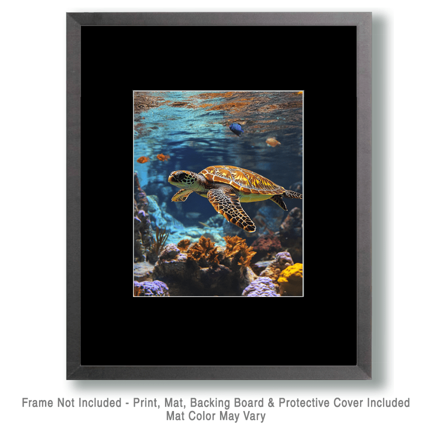 Mowbi - Wholesale Art Print - Underwater Sea Turtle - Wall Art Print - Ocean Seaside Beachcore - 8"x10" Artwork - 11"x14" Matte1