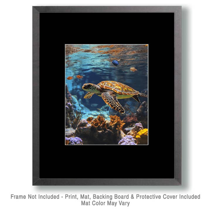 Mowbi - Wholesale Art Print - Underwater Sea Turtle - Wall Art Print - Ocean Seaside Beachcore - 8"x10" Artwork - 11"x14" Matte1