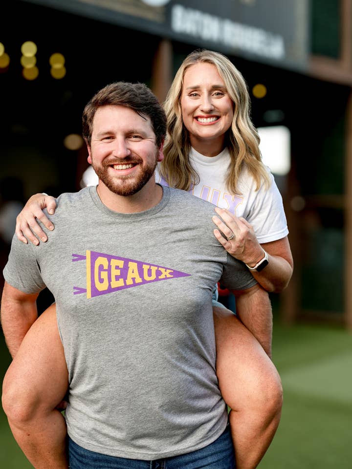 Heather Grey Geaux Pennant T-Shirt for wholesale on Faire4