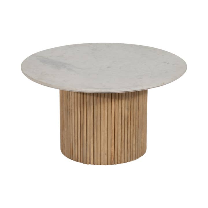 Sagebrook Home - Wholesale Coffee Table - 34 in. Natural/White Round Wood/Marble Reeded Coffee Table