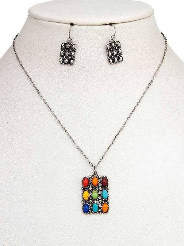 RECHTHOEK EDELSTEEN PAVE HANGER KETTING SET 194911 voor wholesale door anbfashion