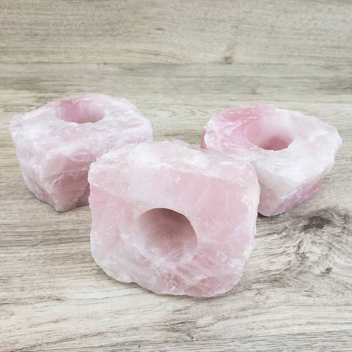 Portavelas de cuarzo rosa rugoso para venta al por mayor de Crystal Joys Wholesale