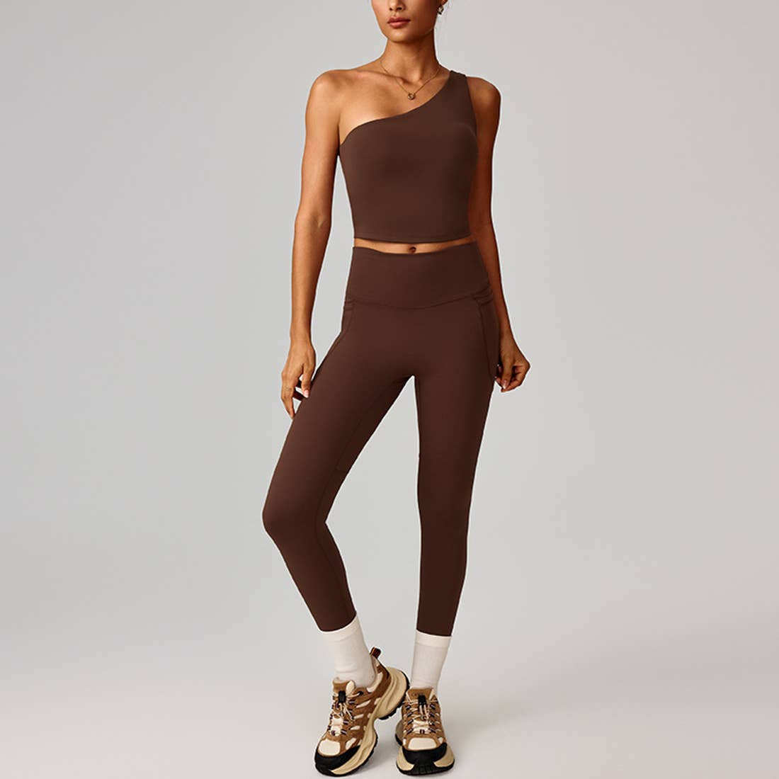 Sodalemon – wholesale Activewear set – Women′s – Women Yoga Set: Asymmetric Strap Bra + High-Waist Leggings11