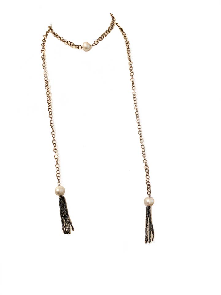 Collana a Y in argento sterling ossidato Plume per la vendita all'ingrosso da parte di Hila