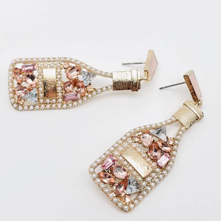Mio Queena - Wholesale Dangle Earrings - Colored Rhinestone Wine Bottle Shape Earrings