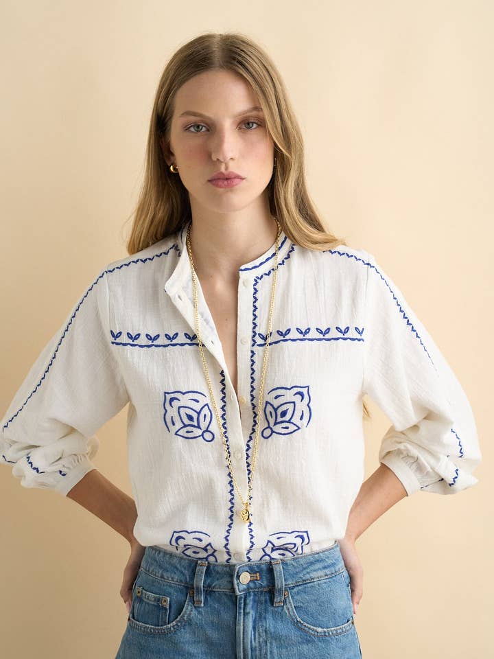 Blouse Maya blanche pour la vente par Sonmer Shop USA