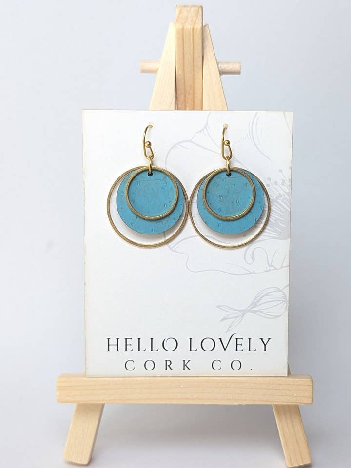 Brass Circle Earrings - Bright Teal for wholesale by Hello Lovely Cork Co.