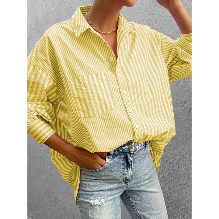 Sheer Trend - Vente Chemise à col boutonné – femme - Blouses et chemises à col à revers à rayures amples et urbains2