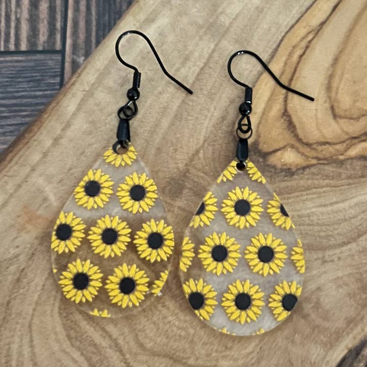 Sunflower Acrylic Earrings for wholesale by Chamness' Crafty Corner