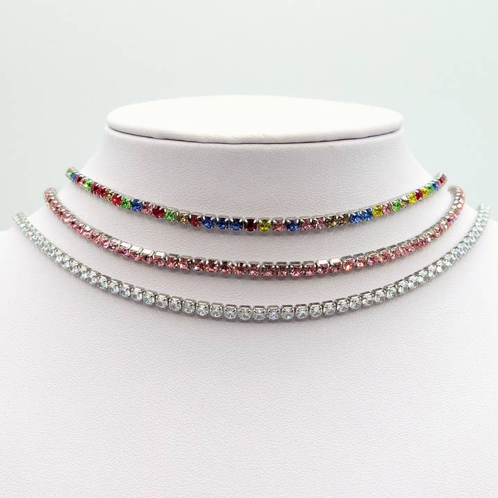 VEGAS ~ TENNIS CHOKER GIROCOLLO IN ACCIAIO INOSSIDABILE CON CUBIC ZIRCONIA for wholesale by Daemon srls