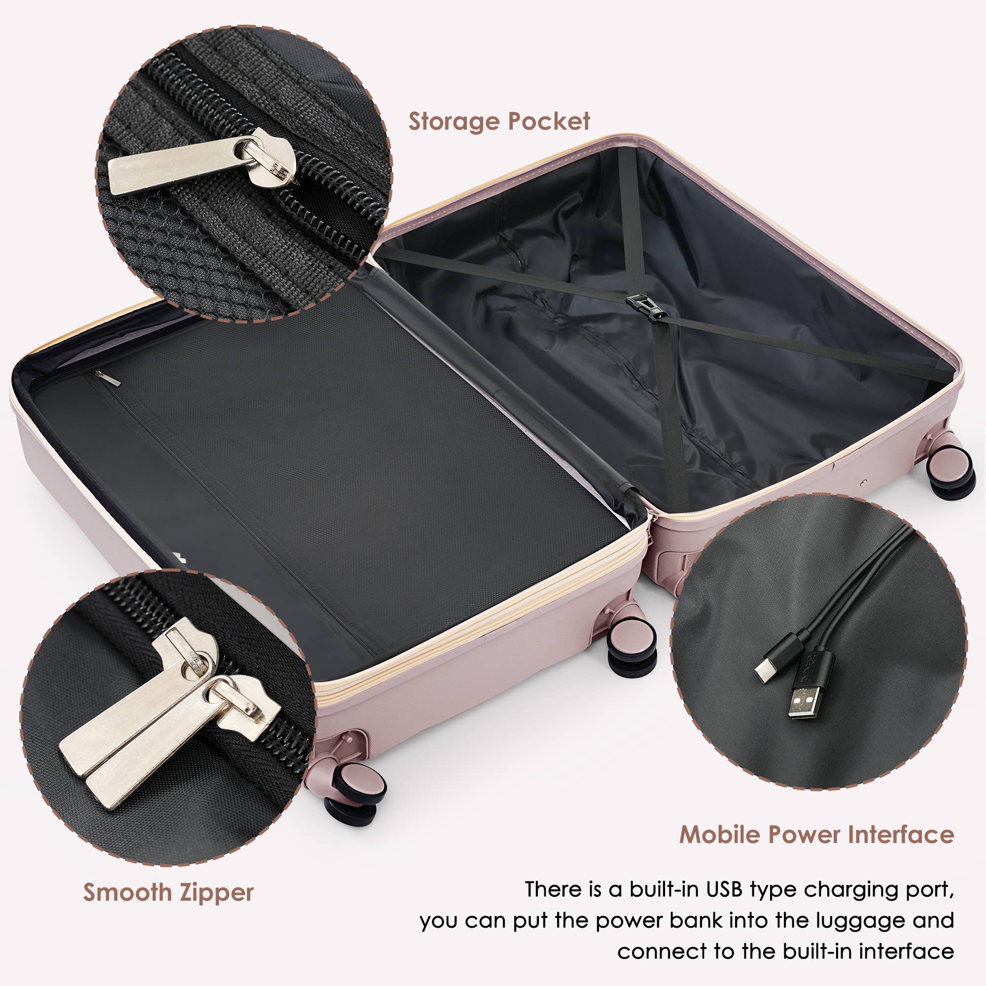 VTNG50 - Wholesale Luggage - Luggage Sets 4 Piece, 20-Inch with USB Port, Expandable ABS63