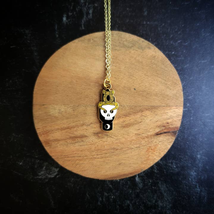 Necklace: Hand and Skull Enamel Pendant Necklace for wholesale by Holly L'Oiseau