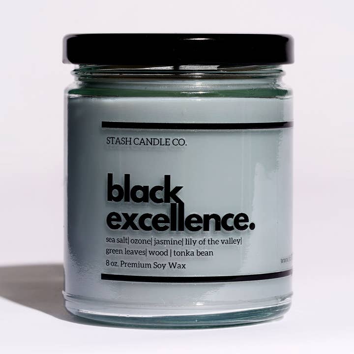 Black Excellence Candle, 8oz. Orange Freesia Amber Musk for wholesale by Stash Candle Co.