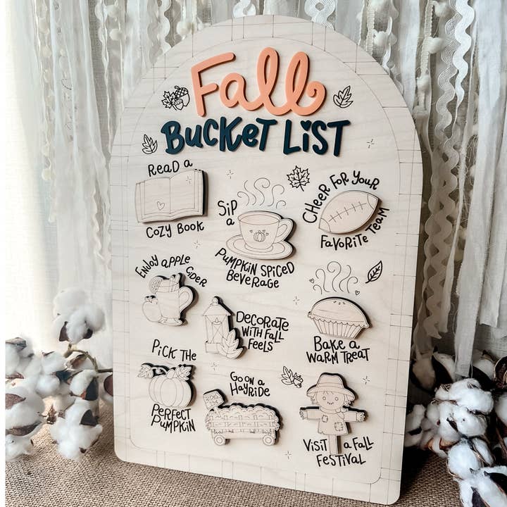 Fall Bucket List Board | Rustic Farmhouse Autumn Décor for wholesale by Etchedoccasions