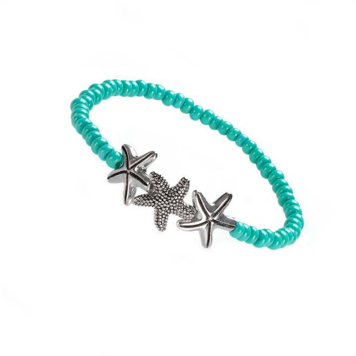 Sjöstjärna Silver Zink - Turkos Glas för wholesale av Low Tide Island Design