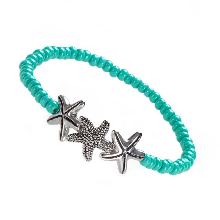 Sjöstjärna Silver Zink - Turkos Glas för wholesale av Low Tide Island Design