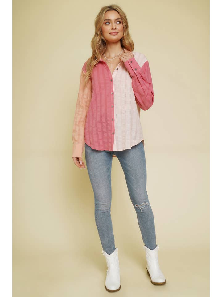 Bacca/pesca 55950 Camicia abbottonata a blocchi di colore in vendita all'ingrosso su Faire3