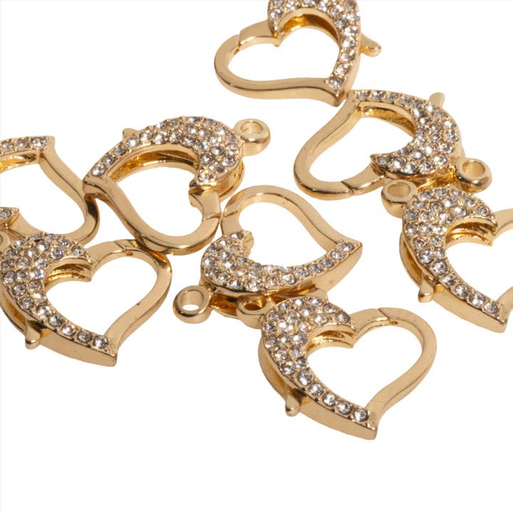 22mm x 16.5mm Pavé Crystal Heart Clasp - Made of Brass - Sold Individually - CL/28 for wholesale by Continental Beads