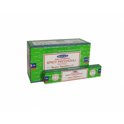 Bastoncini di incenso Satya Spicy Patchouli per la vendita all'ingrosso da parte di Crystal Magick Wholesale Ltd