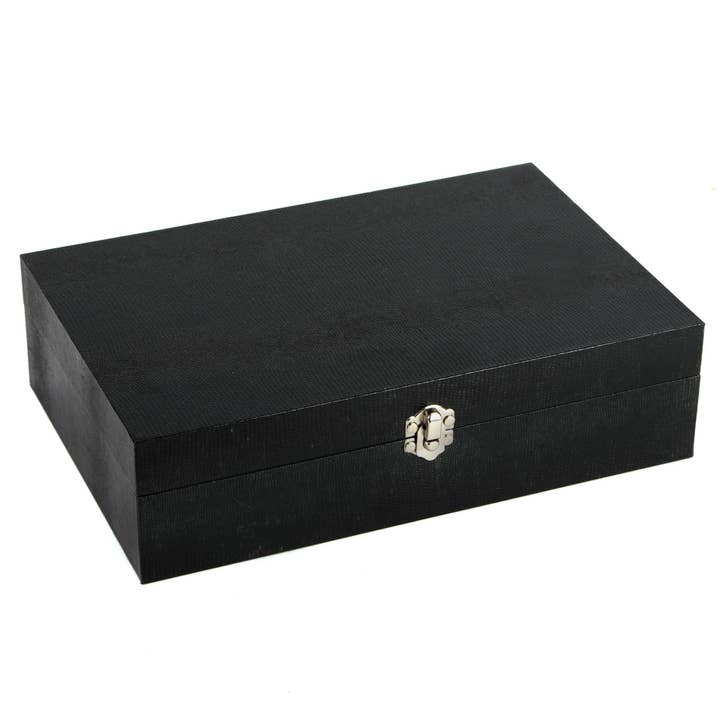 Caja para 12 relojes de vinilo negro efecto lagarto Harvey Makin para venta al por mayor de WIDDOP and Co.