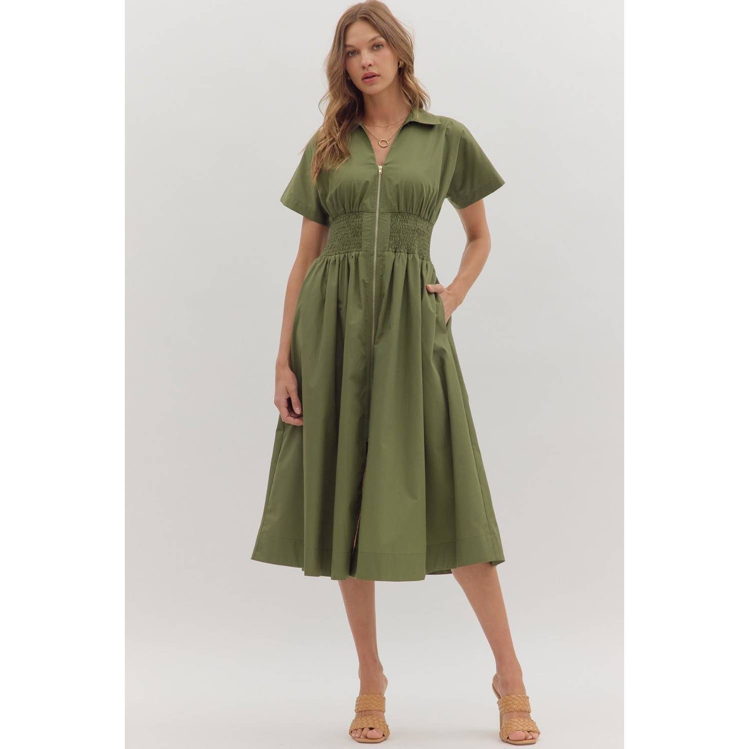 STYLE USA - Wholesale Dress - Women's - Solid short sleeve midi dress 10