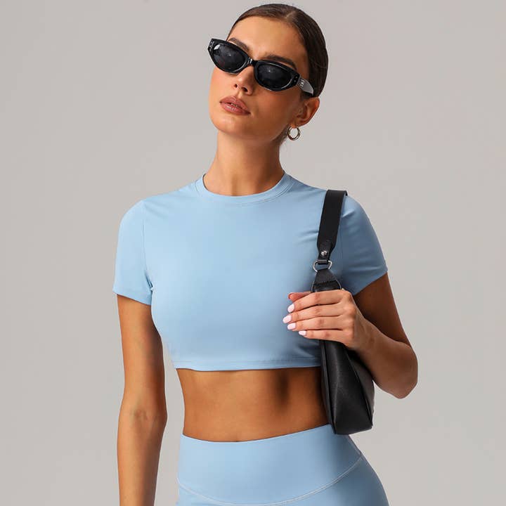 Women's Cropped Crew Neck Short Sleeve T-Shirt for wholesale by Sodalemon