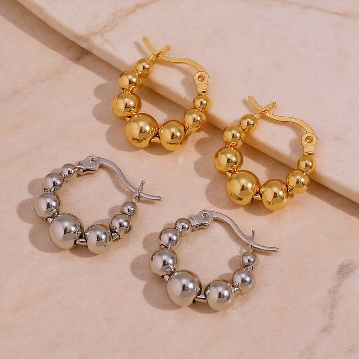 Round Bead Hoop Stainless Steel Earrings for wholesale by Revelari