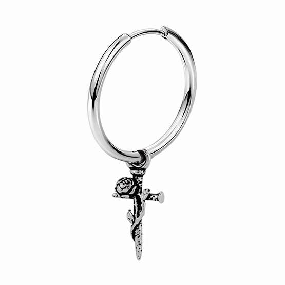 1pc BOUCLE D'OREILLE CRÉOLE AVEC PENDENTIF CROIX EN ROSE pour la vente par AMORINO SRL