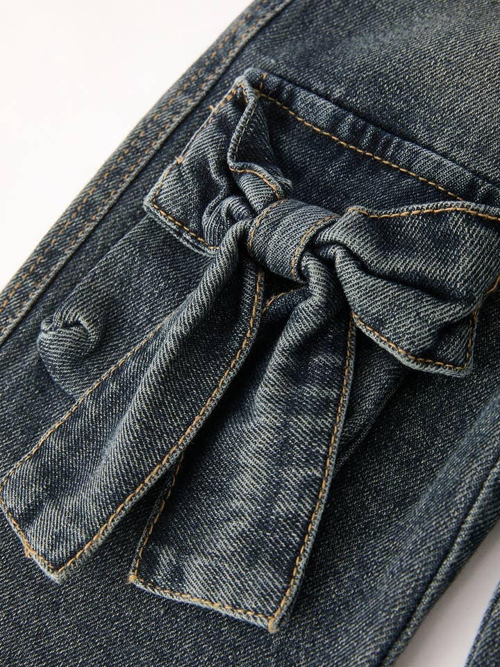 Rylee Faith Designs - Wholesale Jeans - Kids - Girls Bow Stretch Wide-Leg Jeans2