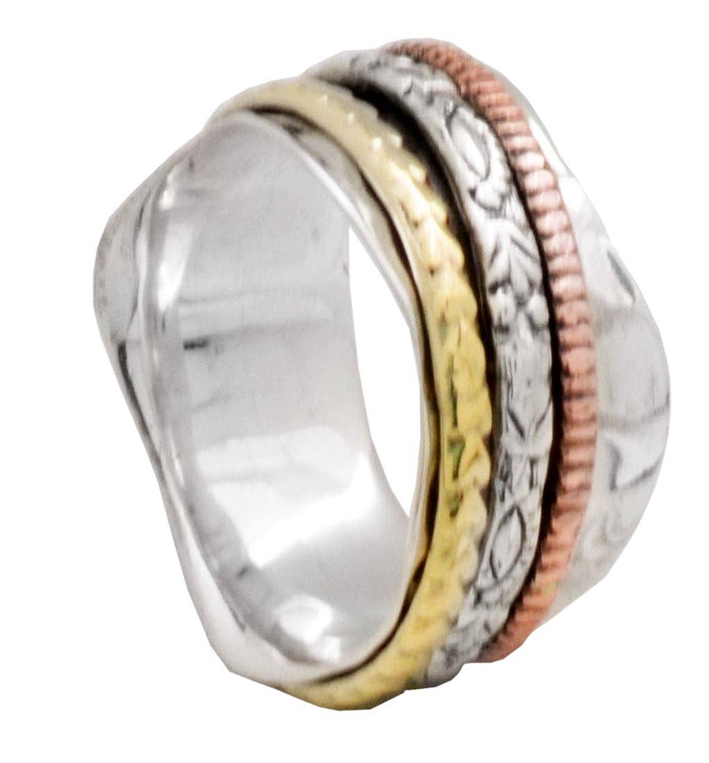 Tiramisu - Vente Anneau/bague à empiler - Anneau Meditation Spinner en argent sterling 925 en laiton3