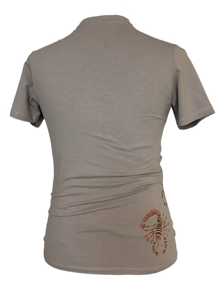 Impromptu Musé - Wholesale Screen Printed T-Shirt - Women's - Grey Scorpio Handprinted Graphic Art T-shirt2