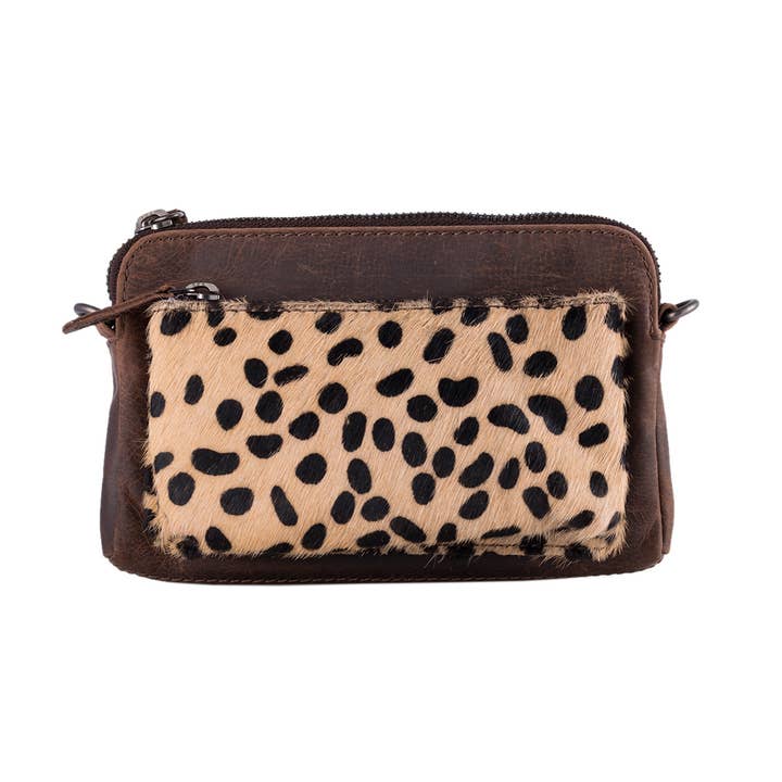 Arrigo – wholesale Axelväska - Dam – Crossbody Axelremsväska Mörkbrunt Läder - 8 djur tryck