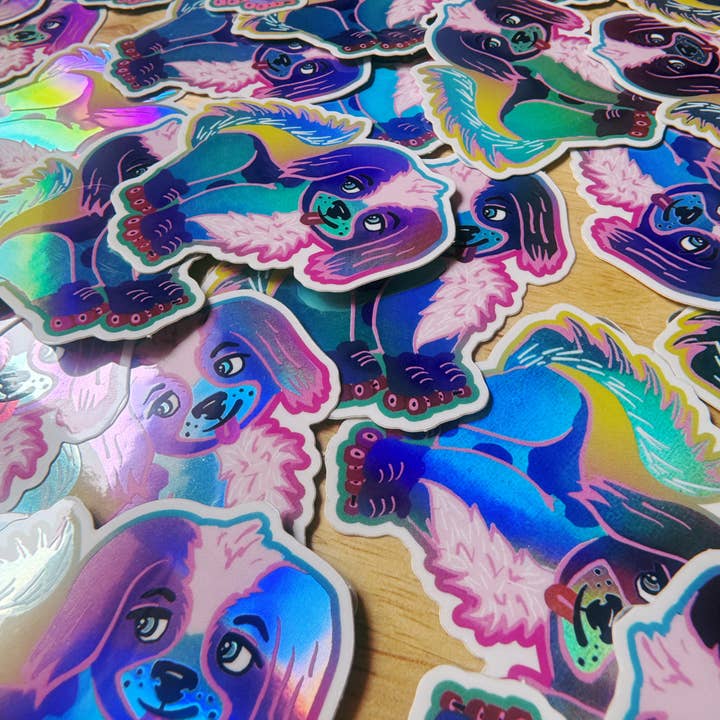 Create & Skate Factory - Wholesale Sticker - Skating Puppy Holographic Sticker1