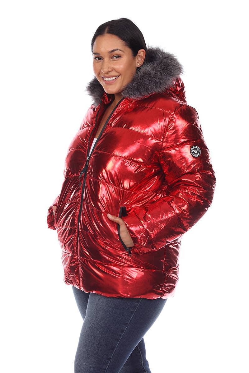 WHITE MARK - Vente Manteau – femme - Doudoune métallisée grande taille avec capuche12