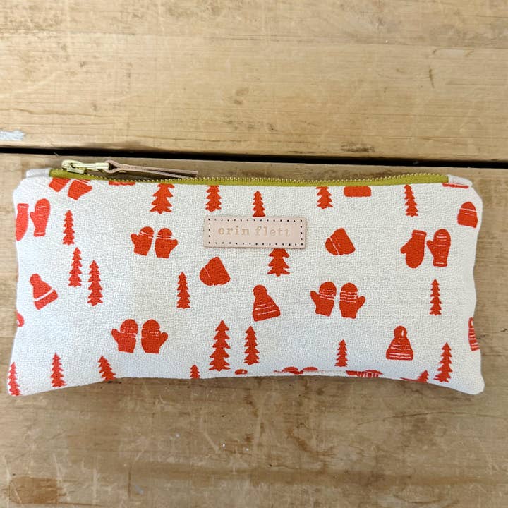 Hat & Mittens Flat Pencil Zipper Pouch for wholesale by Erin Flett
